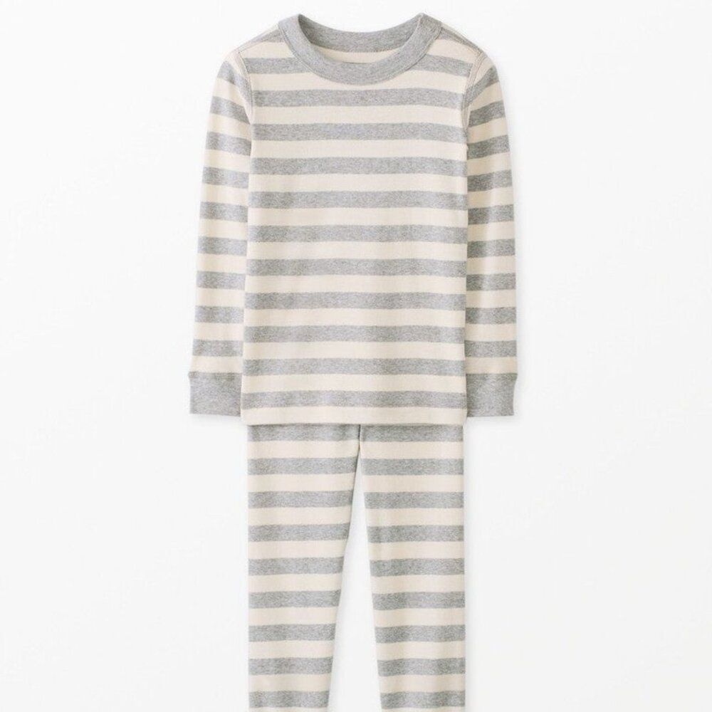 Hanna Andersson Size US 5 Heather Gray Striped Long John Pajama Set ** tiny flaw
